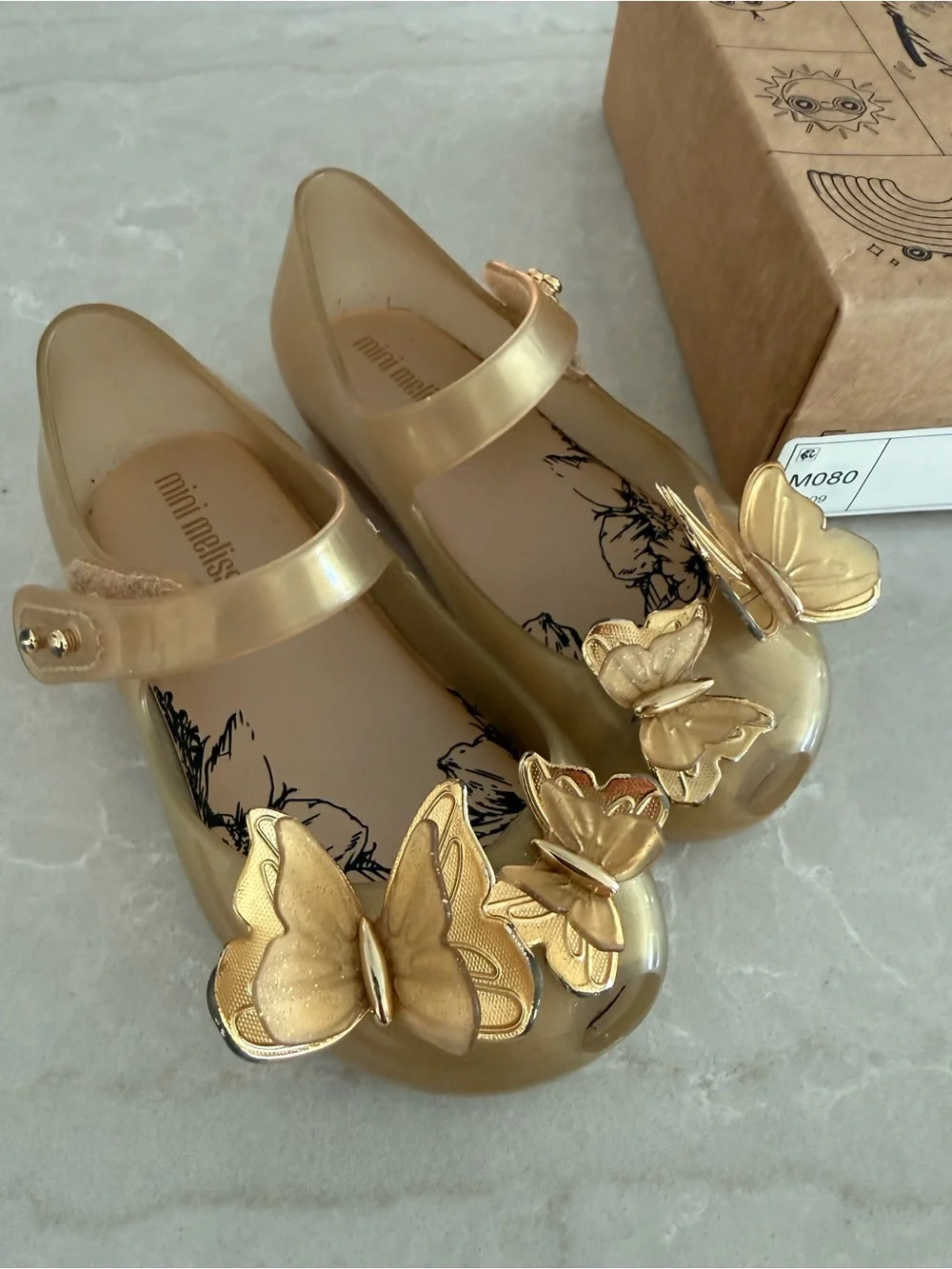 Mini Melissa Girls Gold Butterfly Jelly Shoes